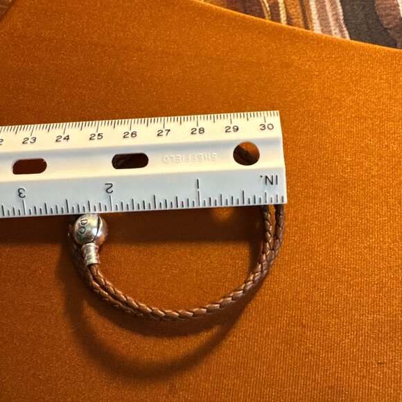Pandora Braided Leather Wrap Bracelet Round Clasp Brown 13.5 Inches Approx - Picture 6 of 7